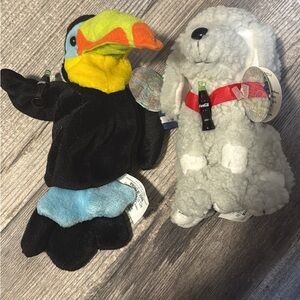 Coca-Cola With Tags Colorful Toucan and Gray Poodle Dog Plush Toys